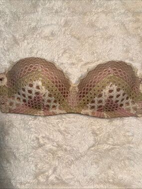 intimissimi Strapless Lace Bandeau in Beige with Pink and Green Accents